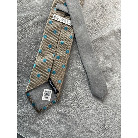 Samuelsohn Nordstrom Mens Tie Beige Blue Polka Dot Silk Made in Italy‎ - Picture 7 of 9